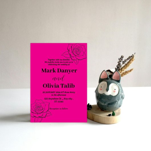 ピンク結婚式招待状/シンプル&ロマンチック 招待状