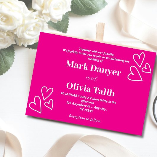 ピンク結婚式招待状 | ロマンチックでタイムレス 招待状