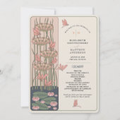 ピンク結婚式 プログラムアールヌーボートンフライ 招待状 (正面)