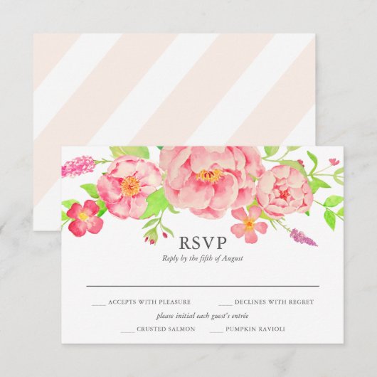 ピンク結婚牡丹 出欠カード (正面/裏面)