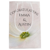 ピンク結婚色のコスモスの花 ミディアムペーパーバッグ (正面)