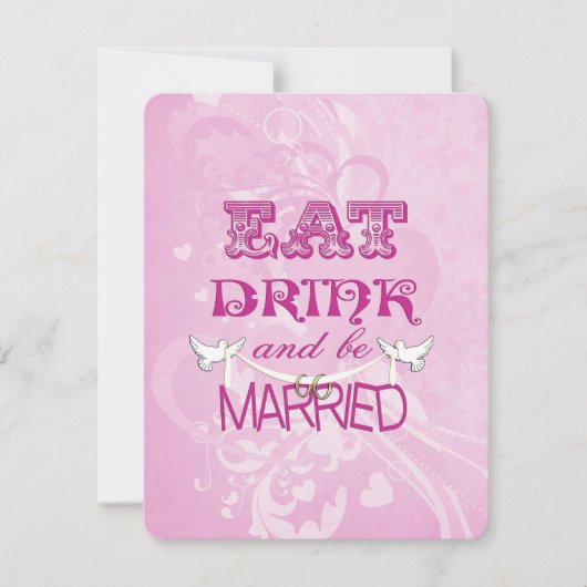 ピンク結婚色のハト 招待状 (正面)