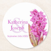 ピンク結婚色の野生の蘭の水色 ラウンドペーパーコースター (正面)