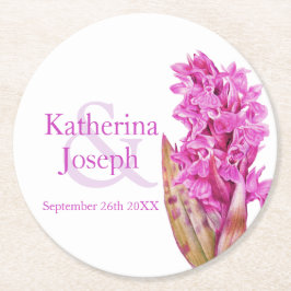 ピンク結婚色の野生の蘭の水色 ラウンドペーパーコースター