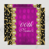 ピンク結婚金ゴールド婚約 招待状 (正面/裏面)