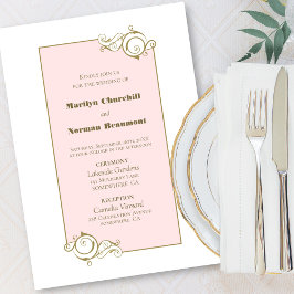 ピンク結婚金ゴールド 招待状