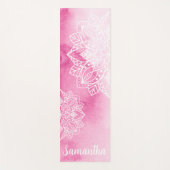 ピンク絞り染めとホワイトマンダラフラワーズ名前をカスタムする ヨガマット (正面)