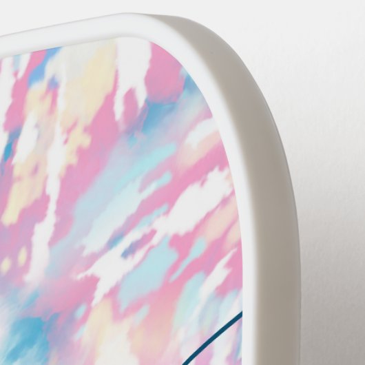 ピンク絞り染めスクリプト名カスタム ピックルボールラケット (左詳細)