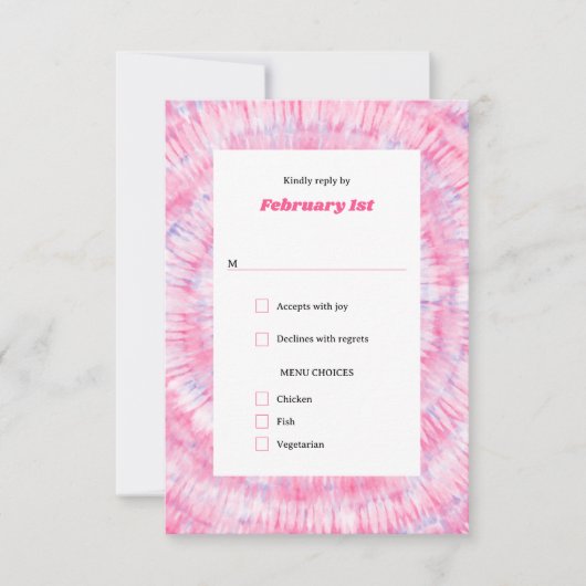ピンク絞り染めバルミツワー応答カード 招待状 (正面)