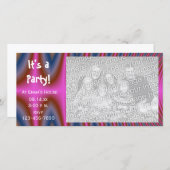 ピンク絞り染めパーティの招待状フォトカード (正面/裏面)