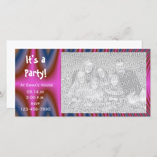 ピンク絞り染めパーティの招待状フォトカード (正面/裏面)