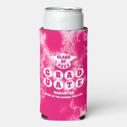 ピンク絞り染め卒業パーティー スリム缶クーラー (Seltzer正面)