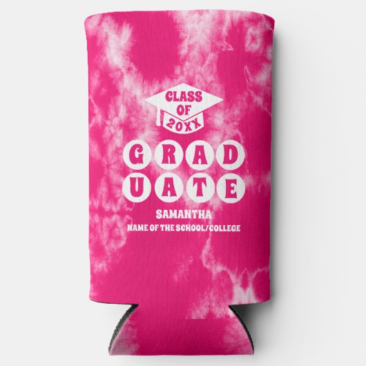ピンク絞り染め卒業パーティー スリム缶クーラー (正面)