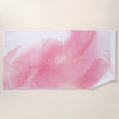 ピンク絵を描とグリッターのパタパーソナライズされたーン ビーチタオル (正面)