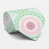 ピンク絵を描とグリーンのメダリオン模様 ネクタイ (ロール)