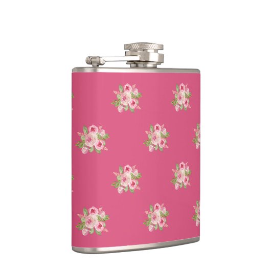 ピンク絵を描のバラ模様 フラスク (右)