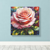 ピンク絵を描のバラ キャンバスプリント (インサイチュ (ウッドフロア))