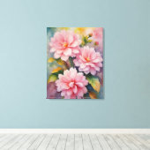 ピンク絵を描の花のフルカラー キャンバスプリント (インサイチュ (ウッドフロア))