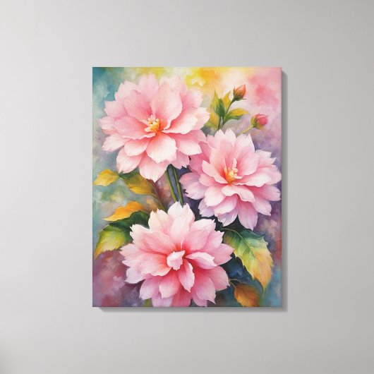 ピンク絵を描の花のフルカラー キャンバスプリント (正面)