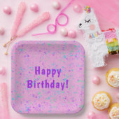 ピンク絵を描の（ばちゃばちゃ）跳ねる誕生日プレート ペーパープレート (パーティー)