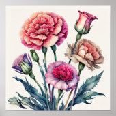 ピンク絵を描カーネーションの水色 ポスター (正面)
