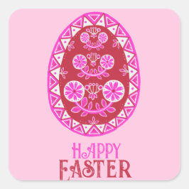 ピンク絵を描ク伝統的ライナイースター卵 スクエアシール