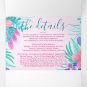 ピンク絵を描ティール(緑がかった色)フラワーレジストリ詳細RSVP 三つ折り招待状 (内部中)