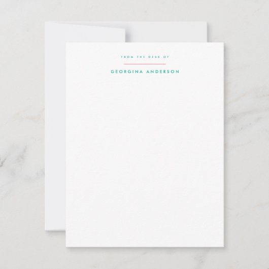 ピンク絵を描ティール（緑がかった色）個人文房具 ノートカード (正面)