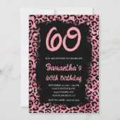 ピンク絵を描ヒョウブラック60誕生日 招待状 (正面)
