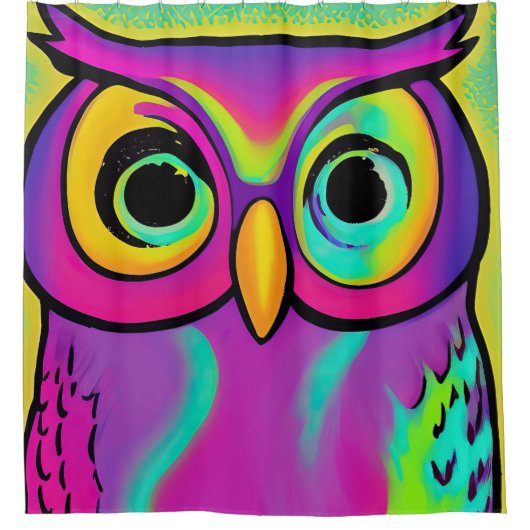 ピンク絵を描フクロウ シャワーカーテン (正面)