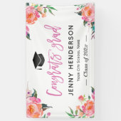 ピンク絵を描フローラおめでとう大学院卒業パーティー 横断幕 (縦)