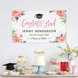ピンク絵を描フローラおめでとう大学院卒業パーティー 横断幕