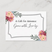 ピンク絵を描フローラ表示ブライダルシャワーギフトラベル エンクロージャーカード (裏面)