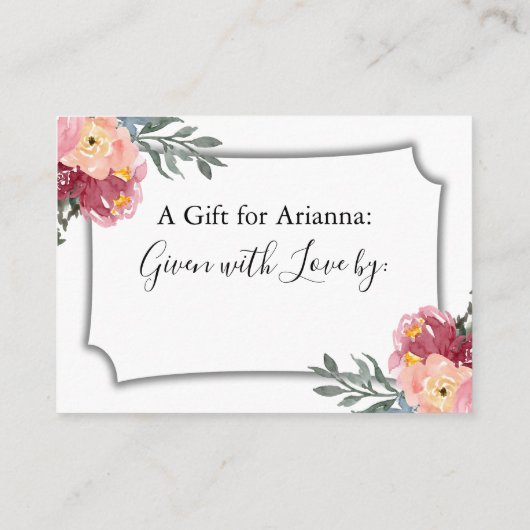 ピンク絵を描フローラ表示ブライダルシャワーギフトラベル エンクロージャーカード (裏面)