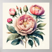 ピンク絵を描牡丹の水色 ポスター (正面)