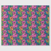 ピンク絵を描色の手の熱帯の花はっきりした柄 ラッピングペーパー (フラット)