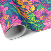 ピンク絵を描色の手の熱帯の花はっきりした柄 ラッピングペーパー (ロールコーナー)