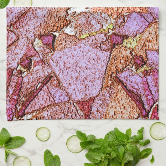 ピンク絵を描薄紫火山岩スケッチ キッチンタオル (折り畳み)