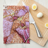 ピンク絵を描薄紫火山岩スケッチ キッチンタオル (四つ折り)