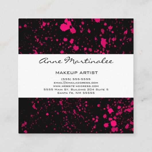 ピンク絵を描(ばちゃばちゃ)跳ねるオンブラックスクエアビジネスカード スクエア名刺 (裏面)