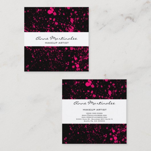 ピンク絵を描(ばちゃばちゃ)跳ねるオンブラックスクエアビジネスカード スクエア名刺 (正面/裏面)