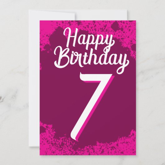 ピンク絵を描(ばちゃばちゃ)跳ねるフォト第7誕生日招待状 招待状 (裏面)