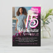 ピンク絵を描（ばちゃばちゃ）跳ねるフォト15誕生日招待状 招待状 (スタンド正面)