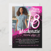 ピンク絵を描（ばちゃばちゃ）跳ねるフォト18誕生日招待状 招待状 (正面)