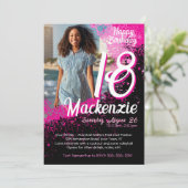 ピンク絵を描（ばちゃばちゃ）跳ねるフォト18誕生日招待状 招待状 (スタンド正面)