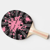 ピンク絵を描（ばちゃばちゃ）跳ねるブラックとグレーパーソナライズされた 卓球ラケット (横)
