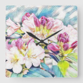 ピンク絵画と白のあぜ色 スクエア壁時計 (正面)