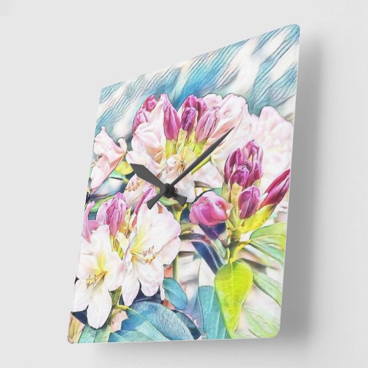 ピンク絵画と白のあぜ色 スクエア壁時計 (傾斜)