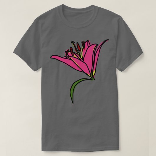 ピンク絵画のユリの花のデジタル Tシャツ (デザイン正面)