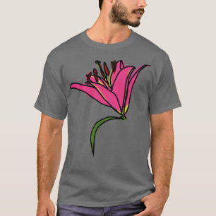 ピンク絵画のユリの花のデジタル Tシャツ